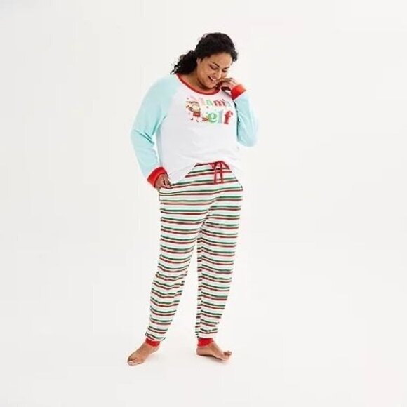 Cuddl Duds Womens Striped Sweater Knit Mama Elf Pajamas 2 Pc Sets Plus Sz 1X New - Picture 4 of 11